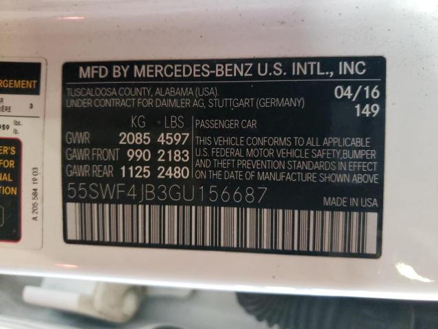 2016 Mercedes-Benz C 300 VIN: 55SWF4JB3GU156687 Lot: 57307834