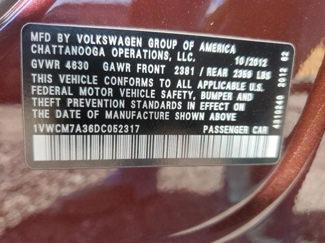 2013 Volkswagen Passat Sel VIN: 1VWCM7A36DC052317 Lot: 58733314