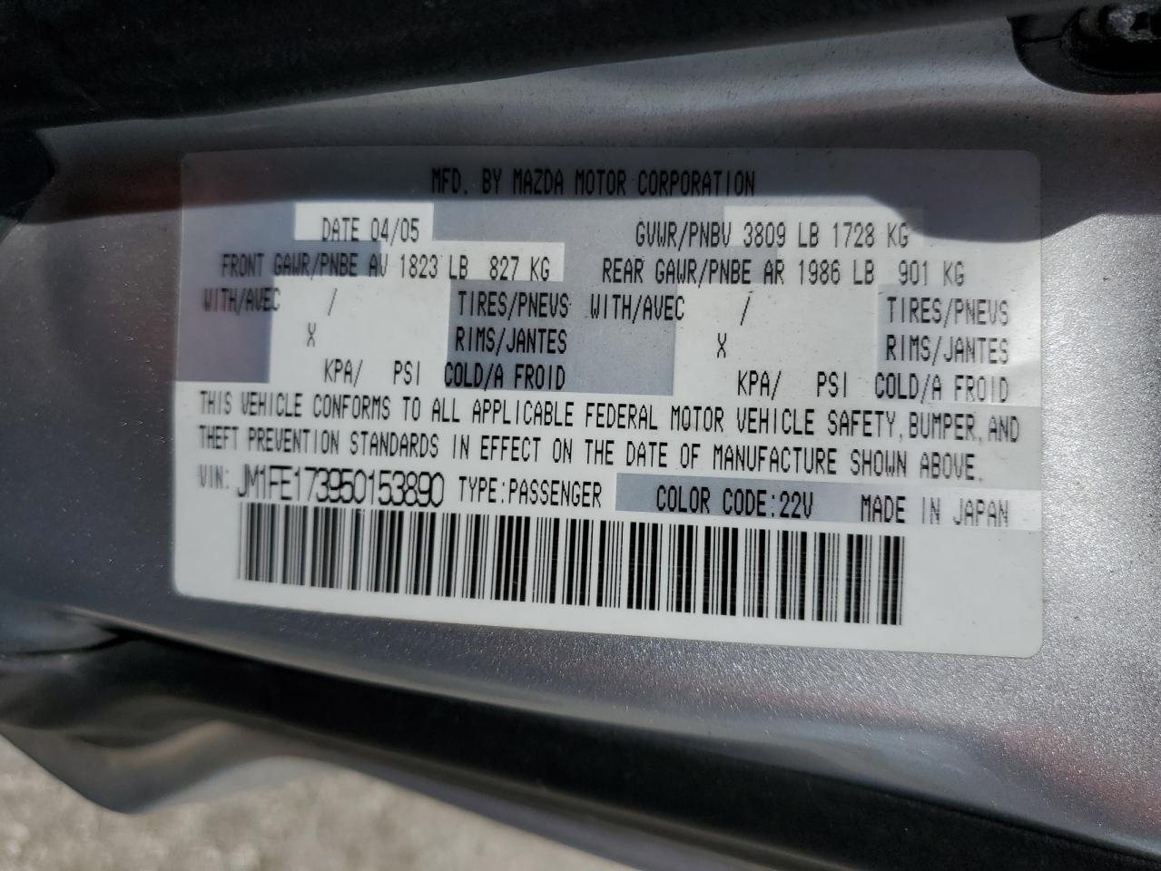 JM1FE173950153890 2005 Mazda Rx8