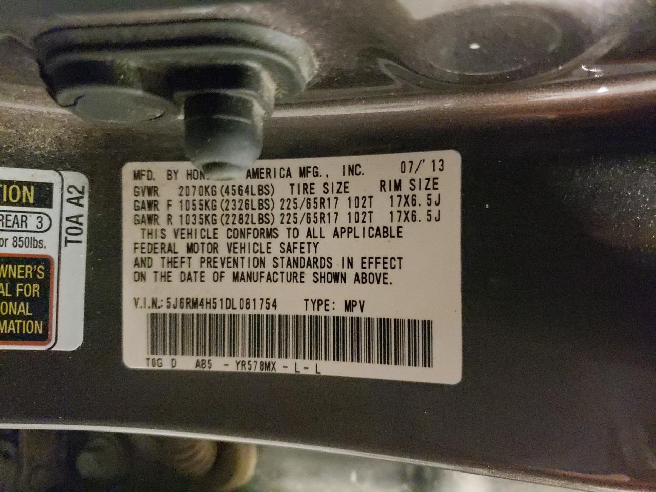 5J6RM4H51DL081754 2013 Honda Cr-V Ex