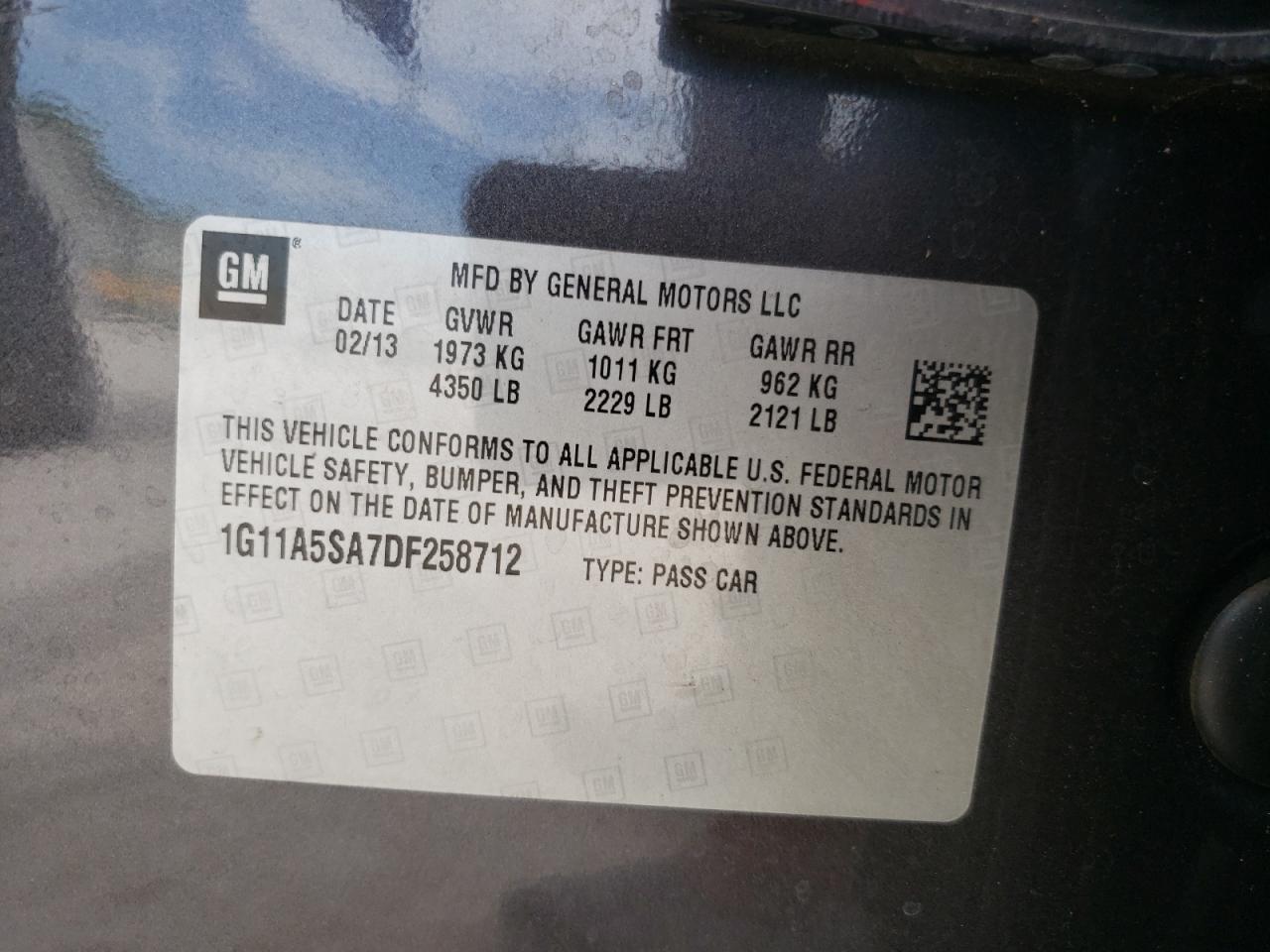 1G11A5SA7DF258712 2013 Chevrolet Malibu Ls