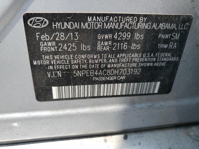 2013 Hyundai Sonata Gls VIN: 5NPEB4AC8DH703192 Lot: 59759184