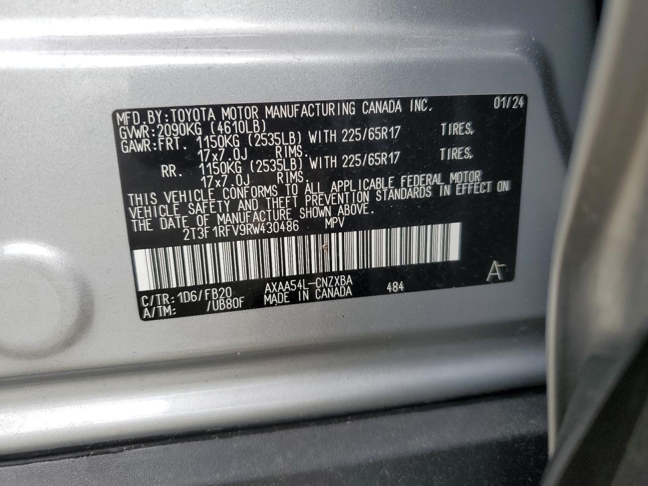 2T3F1RFV9RW430486 2024 Toyota Rav4 Le