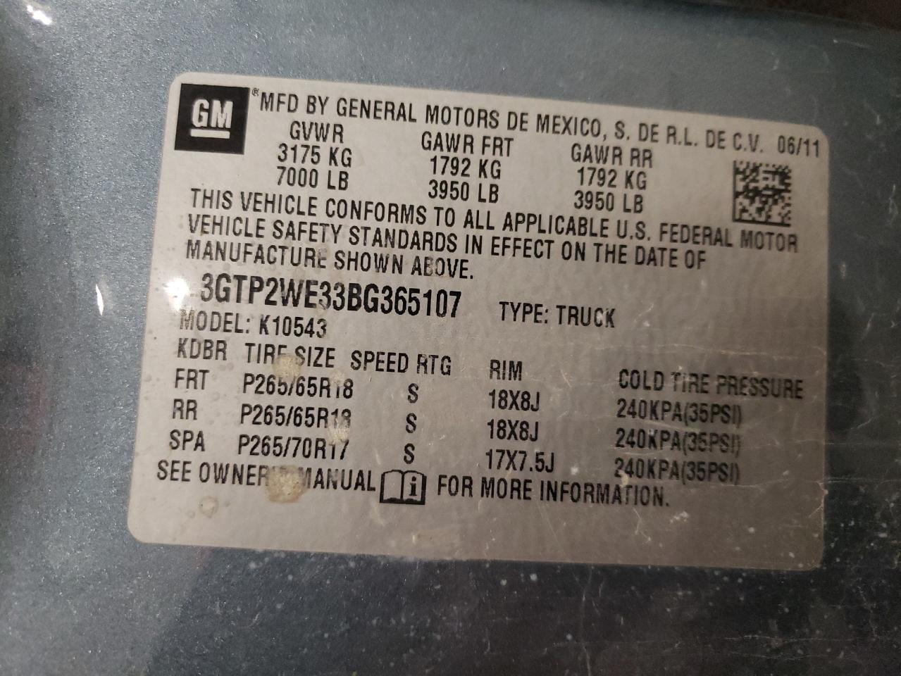 3GTP2WE33BG365107 2011 GMC Sierra K1500 Slt