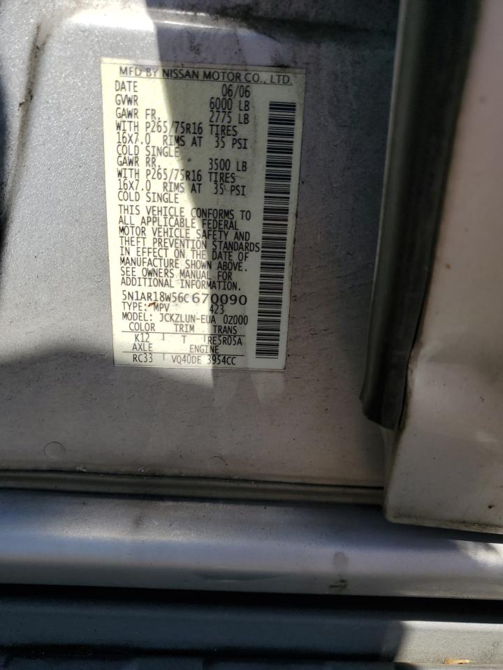 5N1AR18W56C670090 2006 Nissan Pathfinder Le