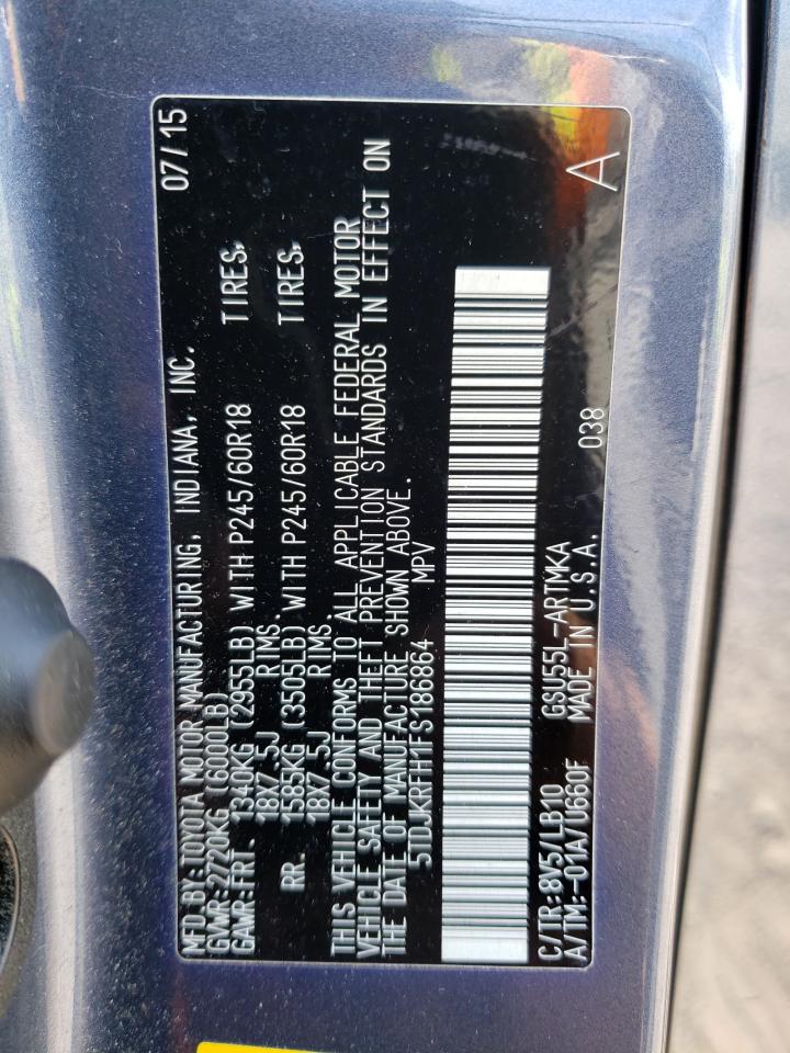 5TDJKRFH1FS186864 2015 Toyota Highlander Xle