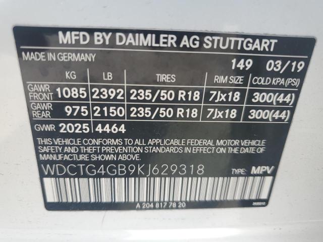 VIN WDCTG4GB9KJ629318 2019 Mercedes-Benz GLA-Class,... no.13