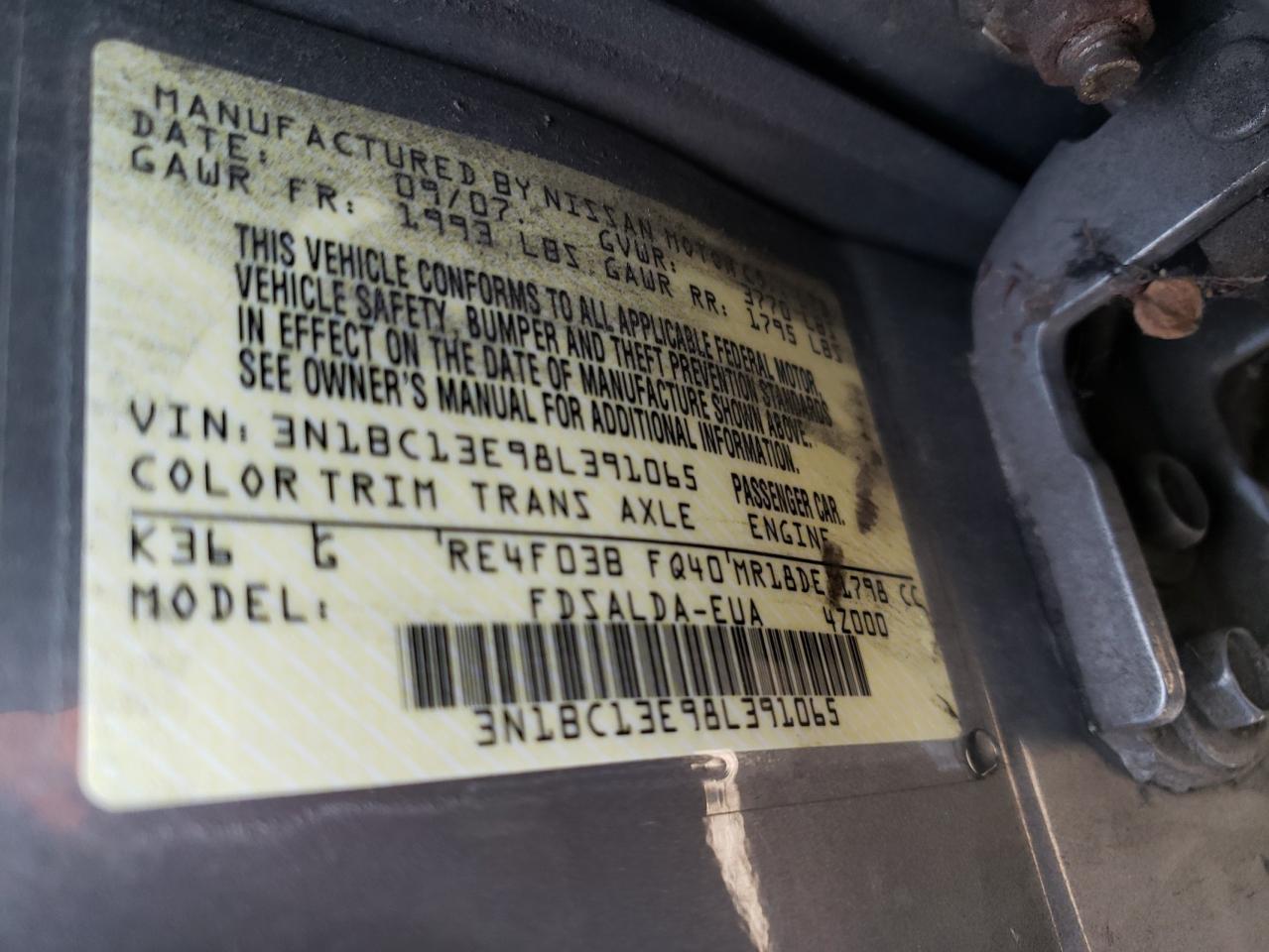 3N1BC13E98L391065 2008 Nissan Versa S