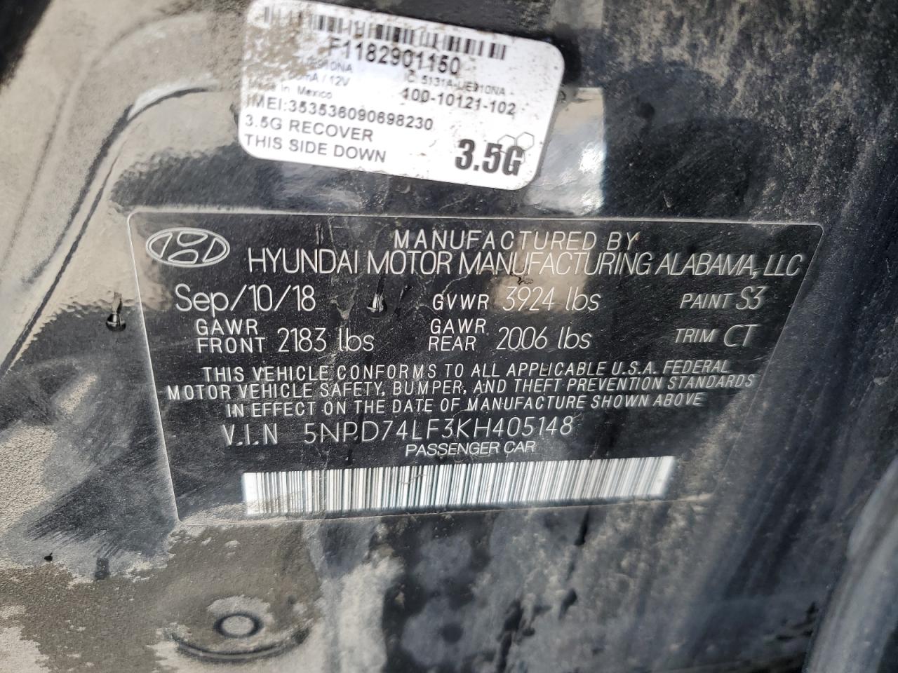 5NPD74LF3KH405148 2019 Hyundai Elantra Se