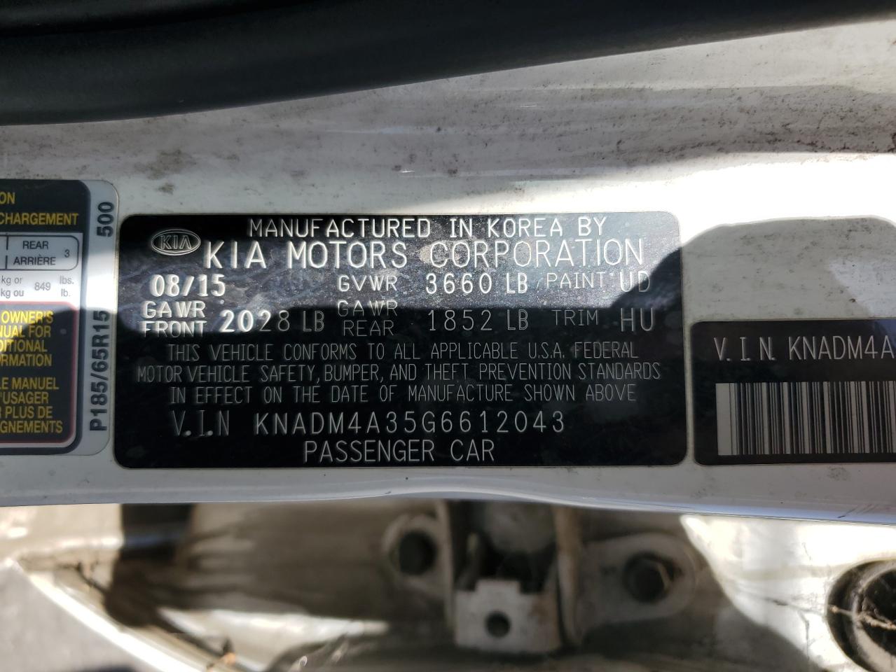 KNADM4A35G6612043 2016 Kia Rio Lx