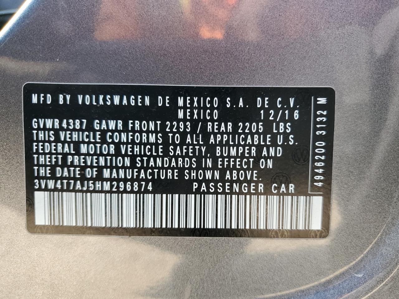 3VW4T7AJ5HM296874 2017 Volkswagen Jetta Gli