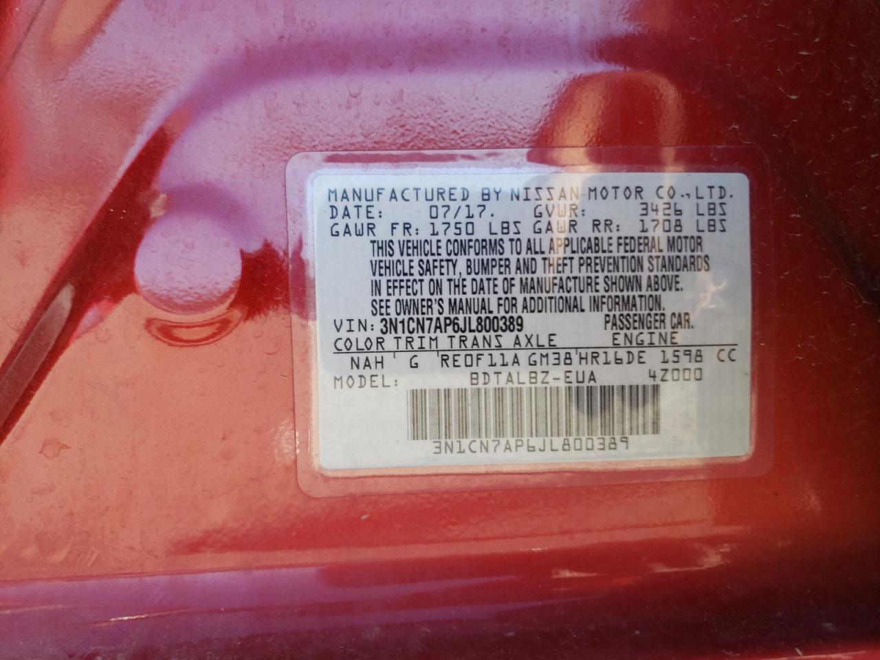 3N1CN7AP6JL800389 2018 Nissan Versa S