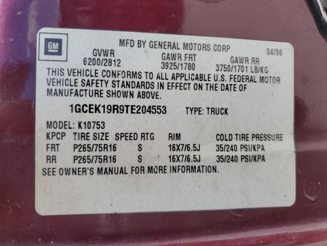1996 Chevrolet Gmt-400 K1500 VIN: 1GCEK19R9TE204553 Lot: 60295054