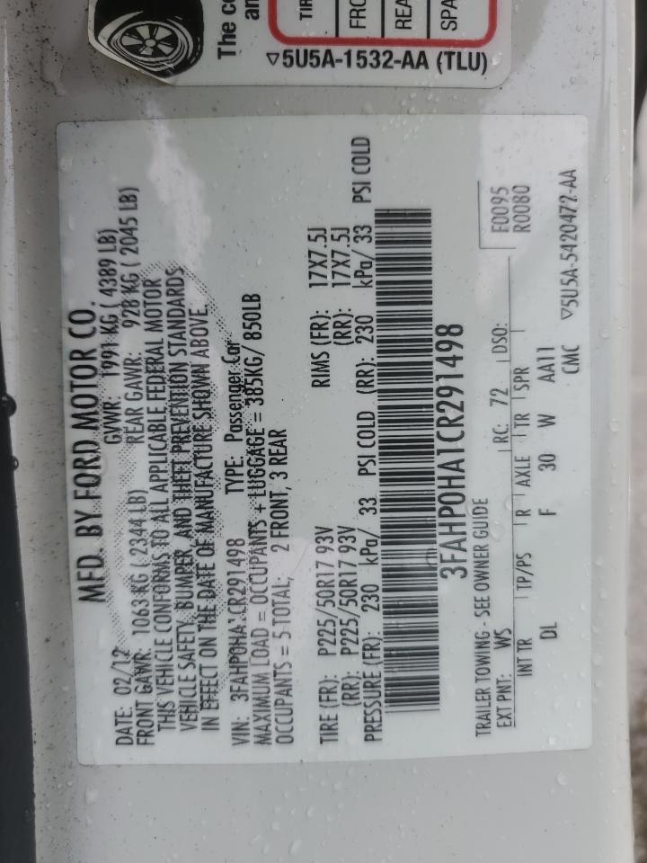 3FAHP0HA1CR291498 2012 Ford Fusion Se