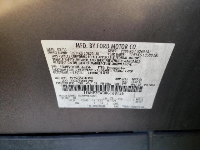 2011 Ford Taurus Sel VIN: 1FAHP2EW3BG168156 Lot: 60926944