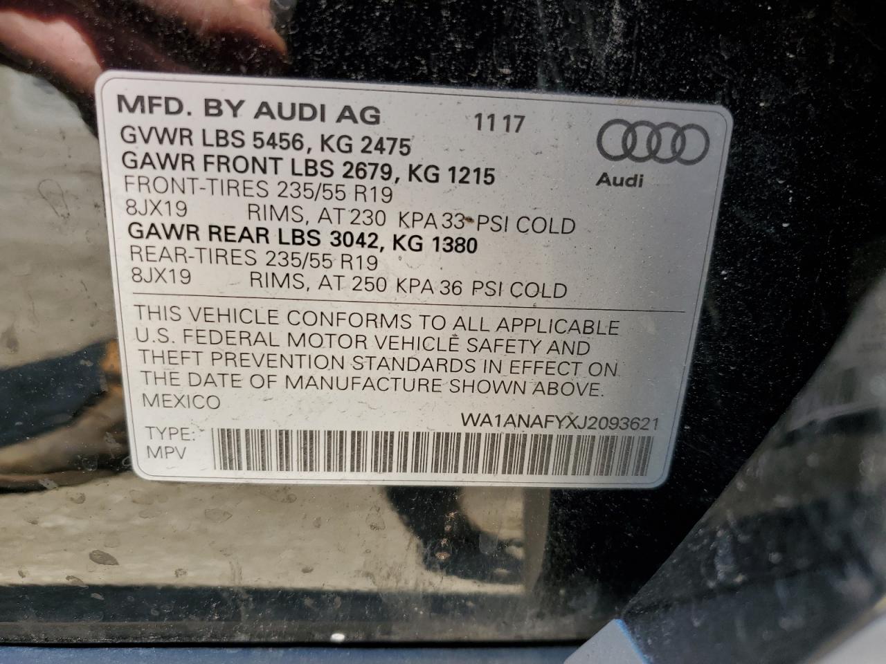 WA1ANAFYXJ2093621 2018 Audi Q5 Premium