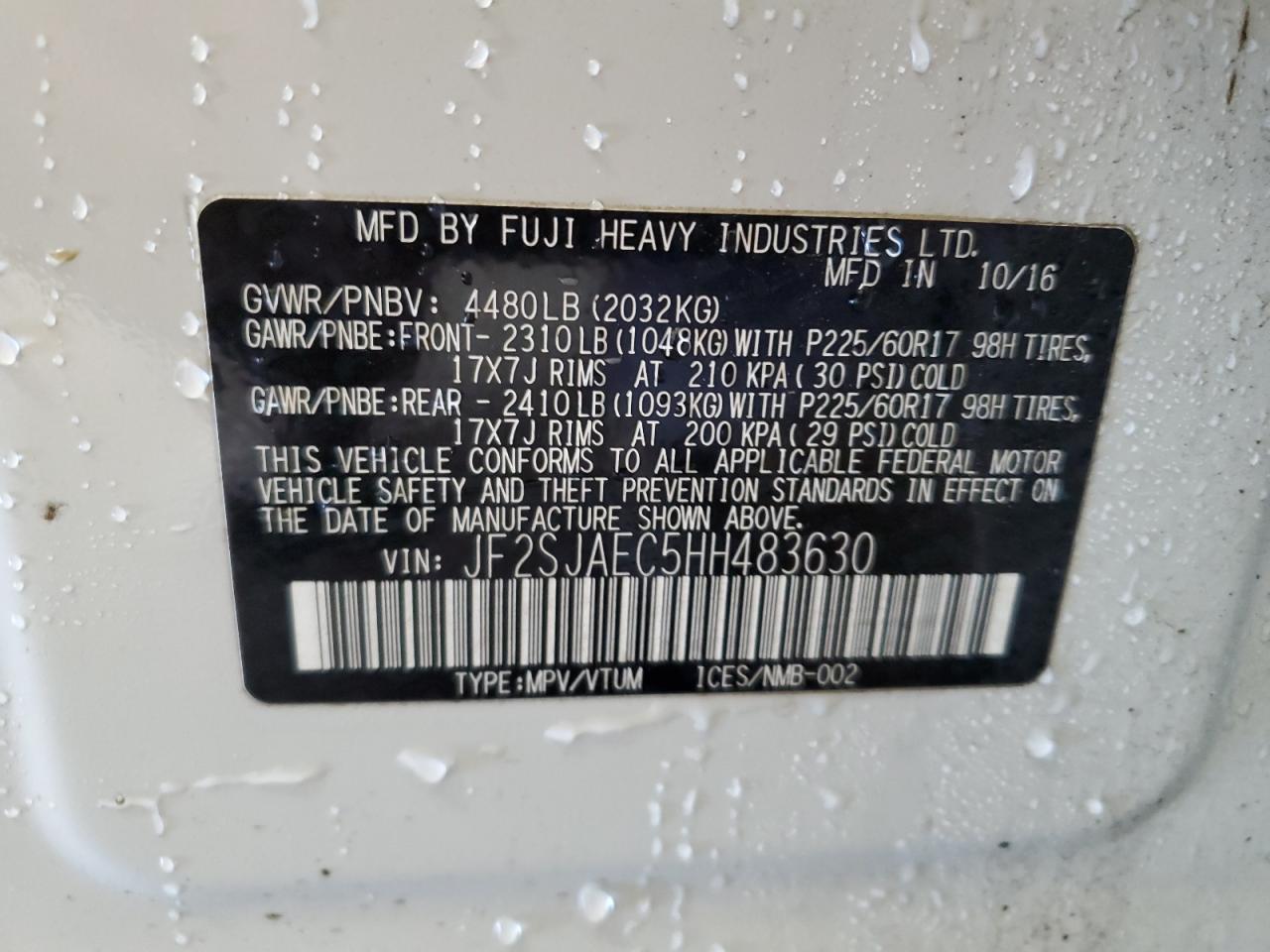 JF2SJAEC5HH483630 2017 Subaru Forester 2.5I Premium