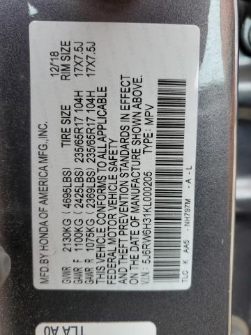 2019 Honda Cr-V Lx VIN: 5J6RW6H31KL000205 Lot: 58740264