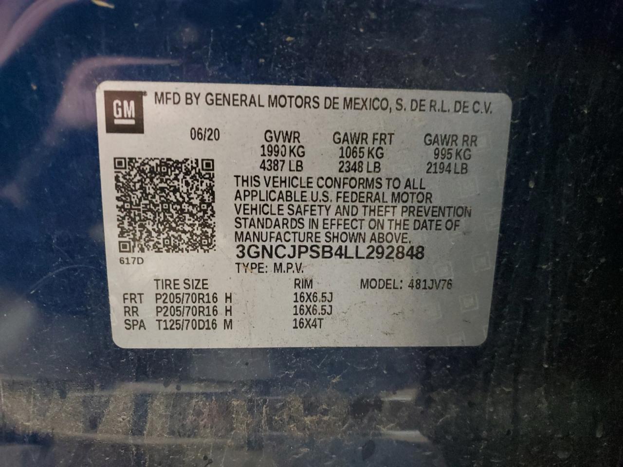 3GNCJPSB4LL292848 2020 Chevrolet Trax 1Lt