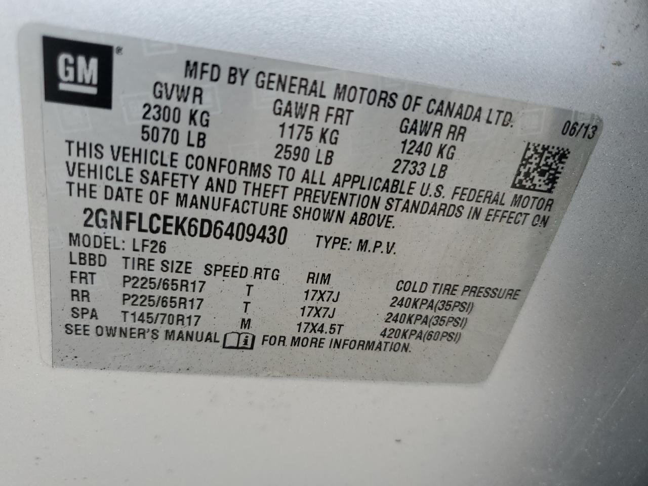 2GNFLCEK6D6409430 2013 Chevrolet Equinox Ls