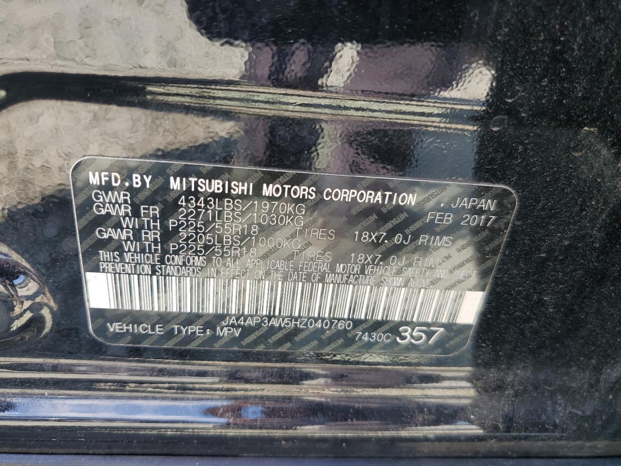 JA4AP3AW5HZ040760 2017 Mitsubishi Outlander Sport Es