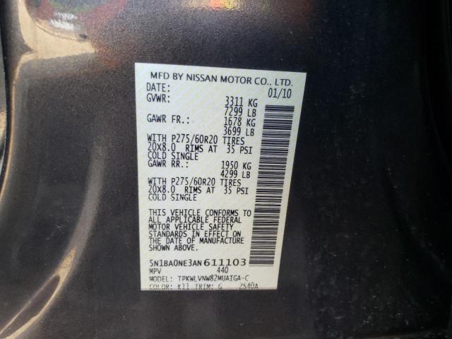 2010 Nissan Armada Platinum VIN: 5N1BA0NE3AN611103 Lot: 59970944