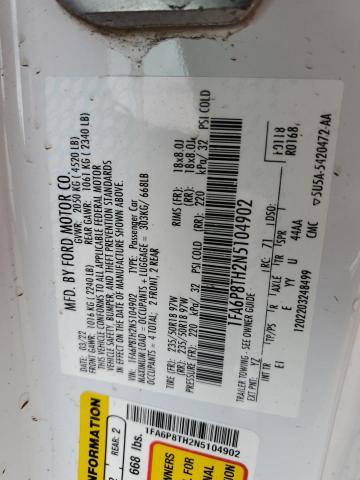 2022 Ford Mustang VIN: 1FA6P8TH2N5104902 Lot: 59505564