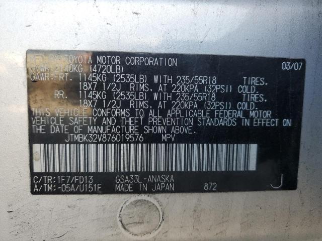 2007 Toyota Rav4 Sport VIN: JTMBK32V876019576 Lot: 58899134