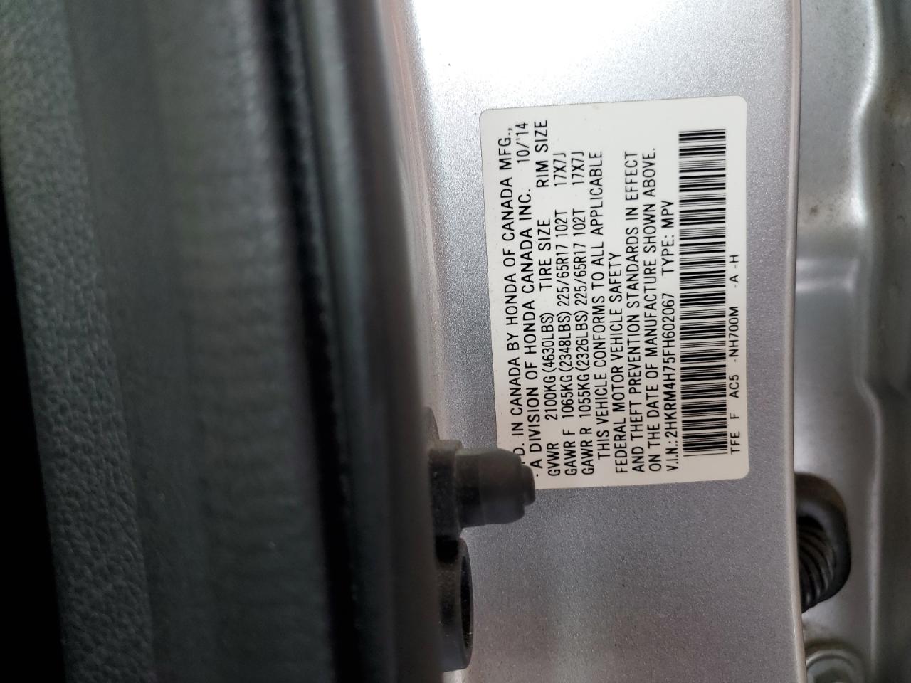 2HKRM4H75FH602067 2015 Honda Cr-V Exl