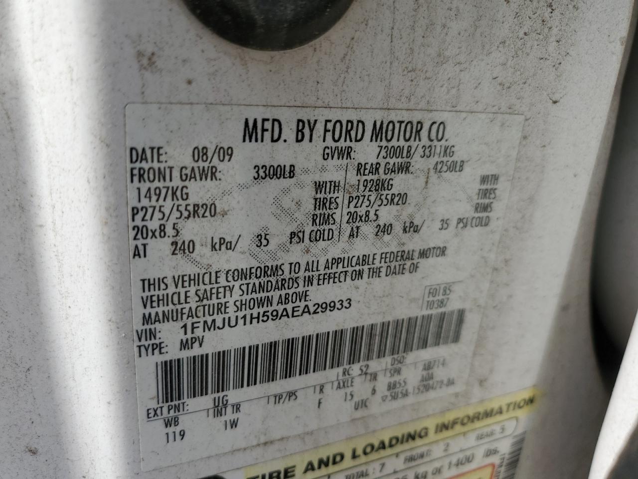 1FMJU1H59AEA29933 2010 Ford Expedition Eddie Bauer