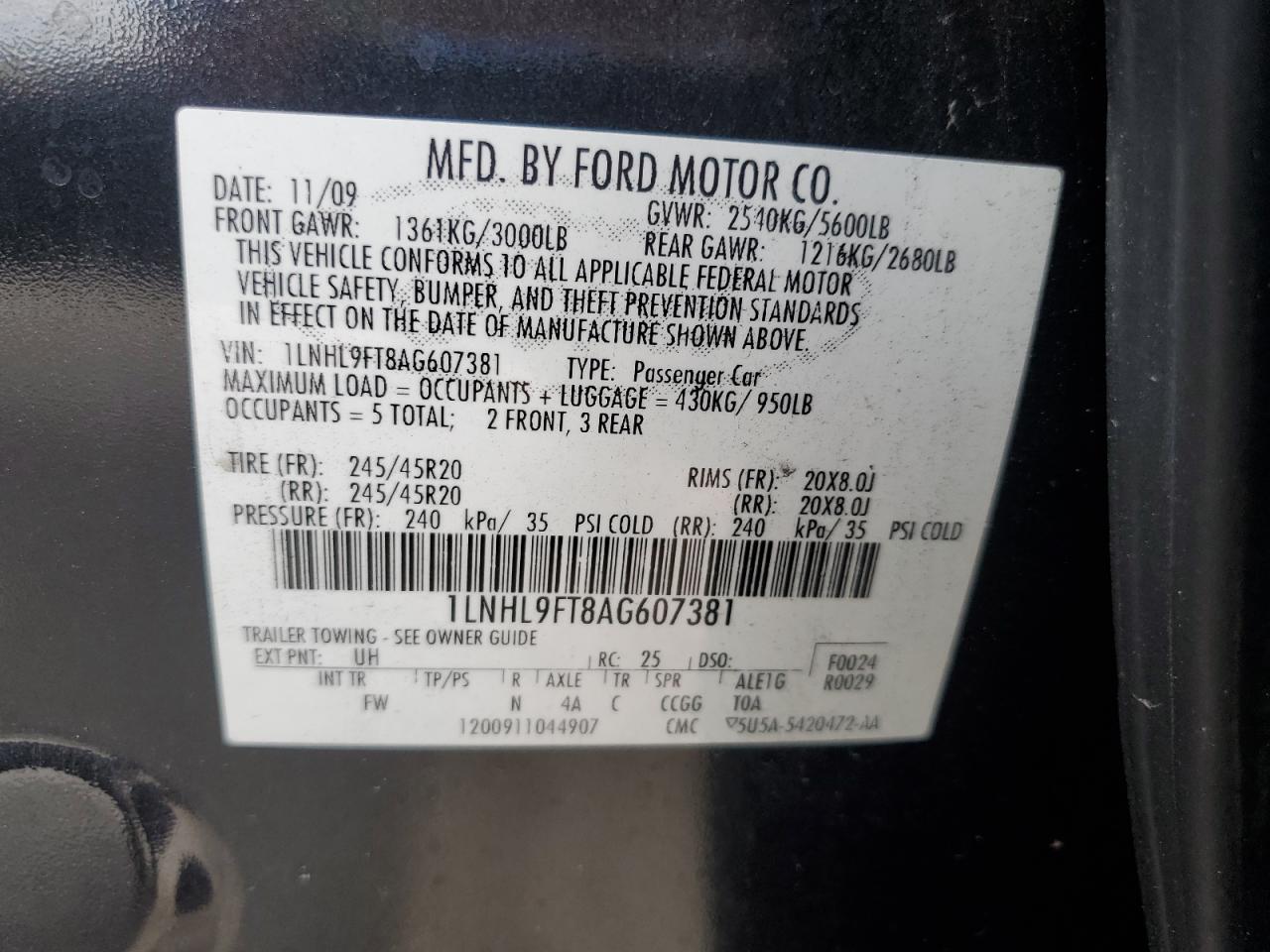 1LNHL9FT8AG607381 2010 Lincoln Mks