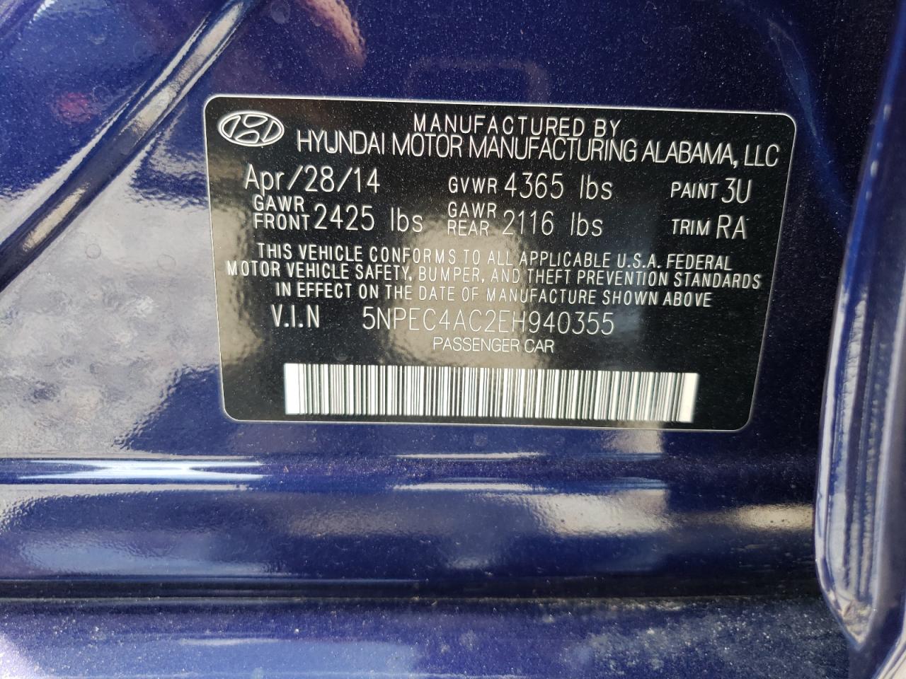 5NPEC4AC2EH940355 2014 Hyundai Sonata Se