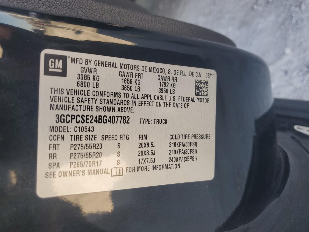 3GCPCSE24BG407782 2011 Chevrolet Silverado C1500 Lt