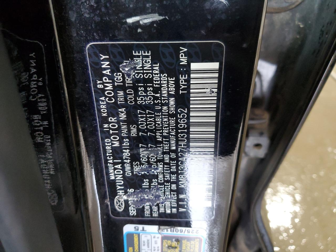 KM8J3CA27HU319652 2017 Hyundai Tucson Limited