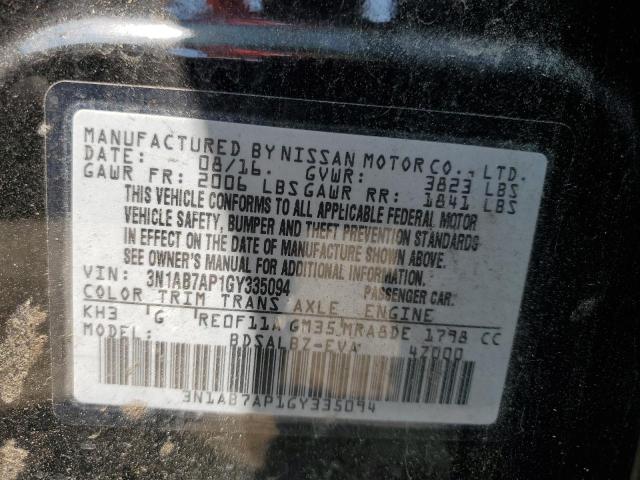 2016 Nissan Sentra S VIN: 3N1AB7AP1GY335094 Lot: 59128234