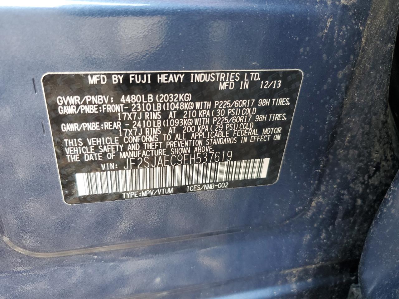 JF2SJAEC9EH537619 2014 Subaru Forester 2.5I Premium