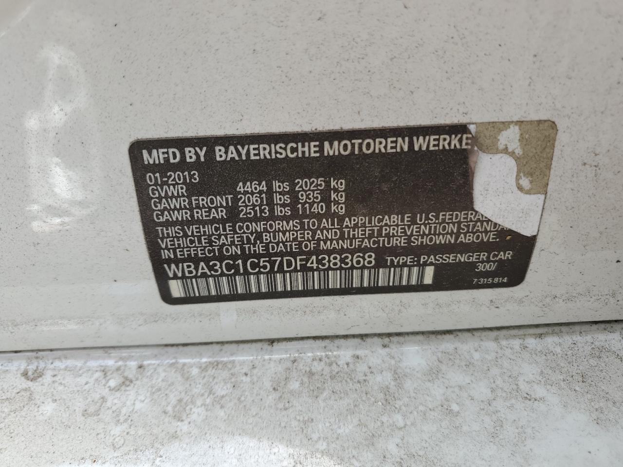 WBA3C1C57DF438368 2013 BMW 328 I Sulev