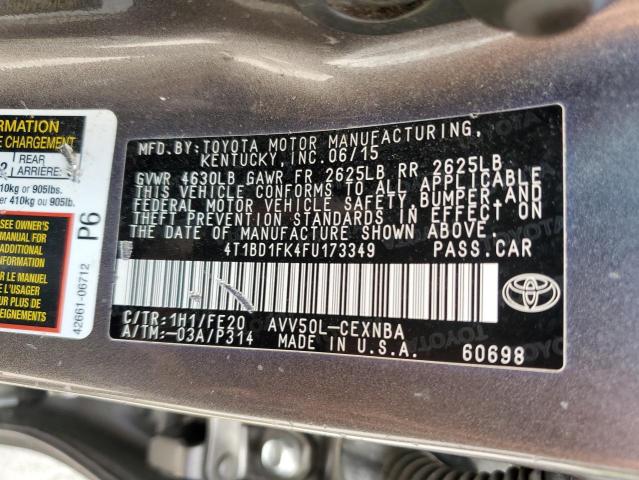 VIN 4T1BD1FK4FU173349 2015 Toyota Camry, Hybrid no.12