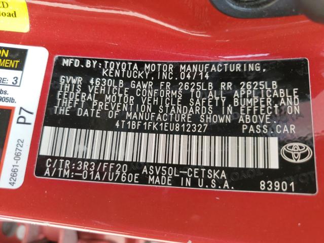 VIN 4T1BF1FK1EU812327 2014 Toyota Camry, L no.12