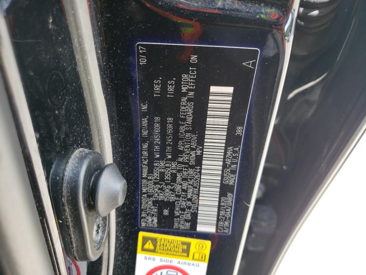 5TDJZRFHXJS526744 2018 Toyota Highlander Se