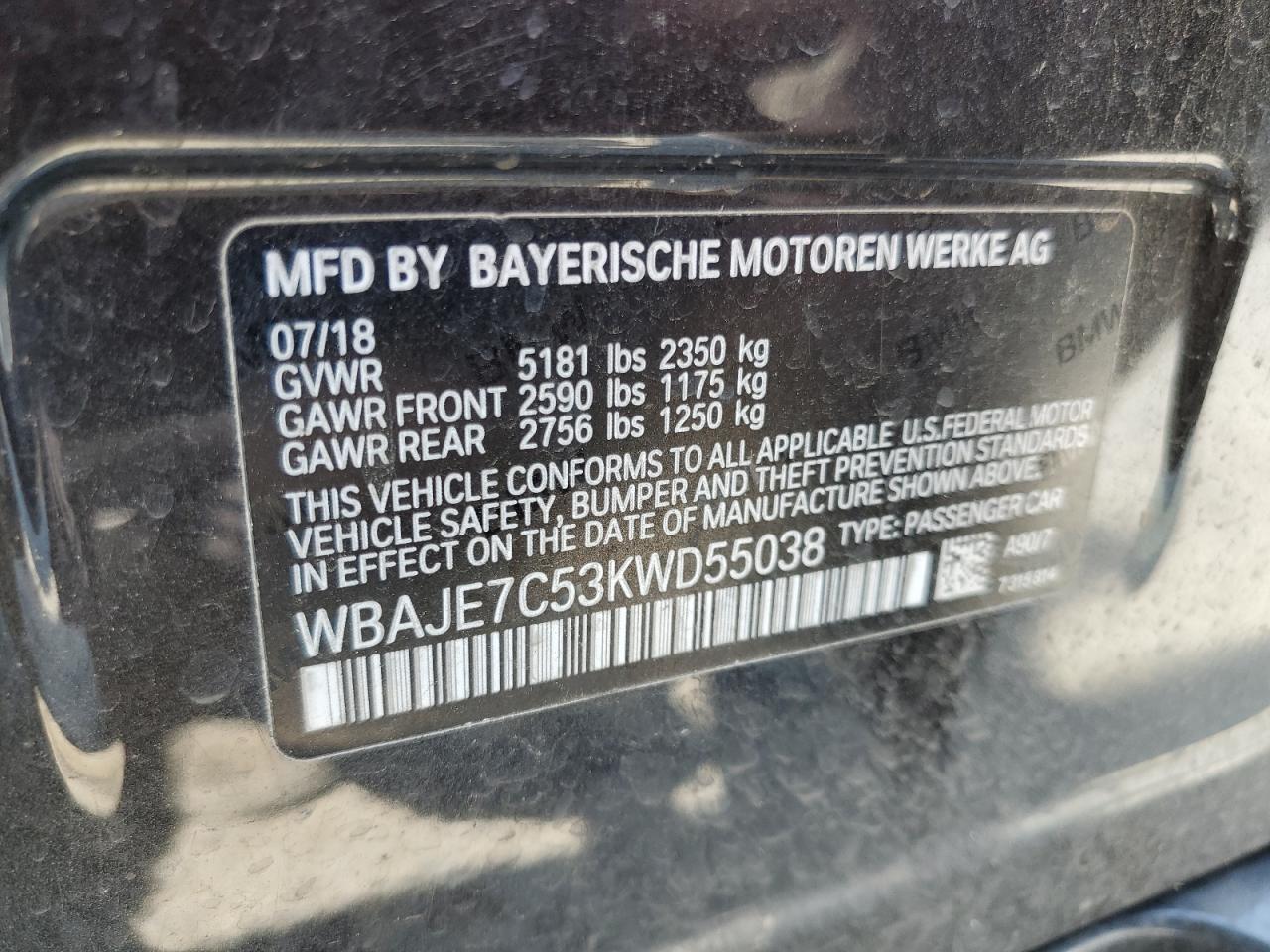 WBAJE7C53KWD55038 2019 BMW 540 Xi