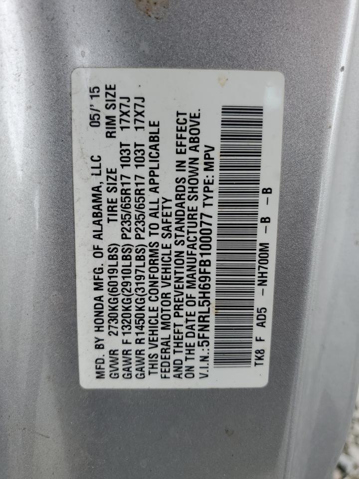 5FNRL5H69FB100077 2015 Honda Odyssey Exl