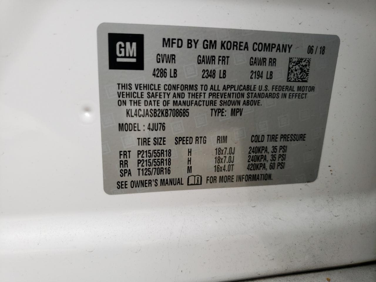 KL4CJASB2KB708685 2019 Buick Encore Preferred