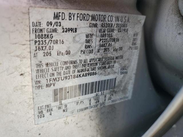 2004 Ford Escape Xlt VIN: 1FMYU93184KA89886 Lot: 60461494