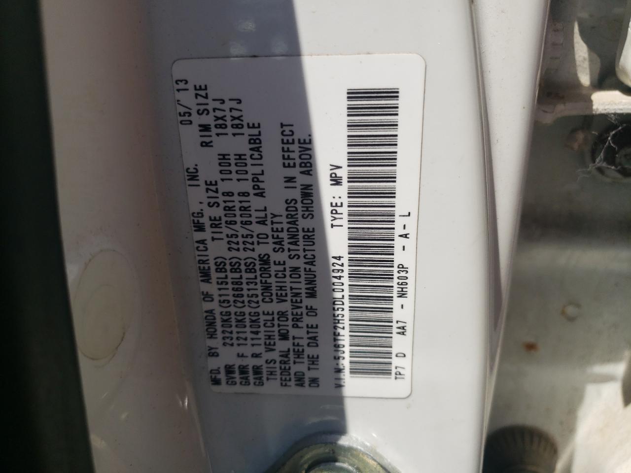 5J6TF2H55DL004924 2013 Honda Crosstour Exl