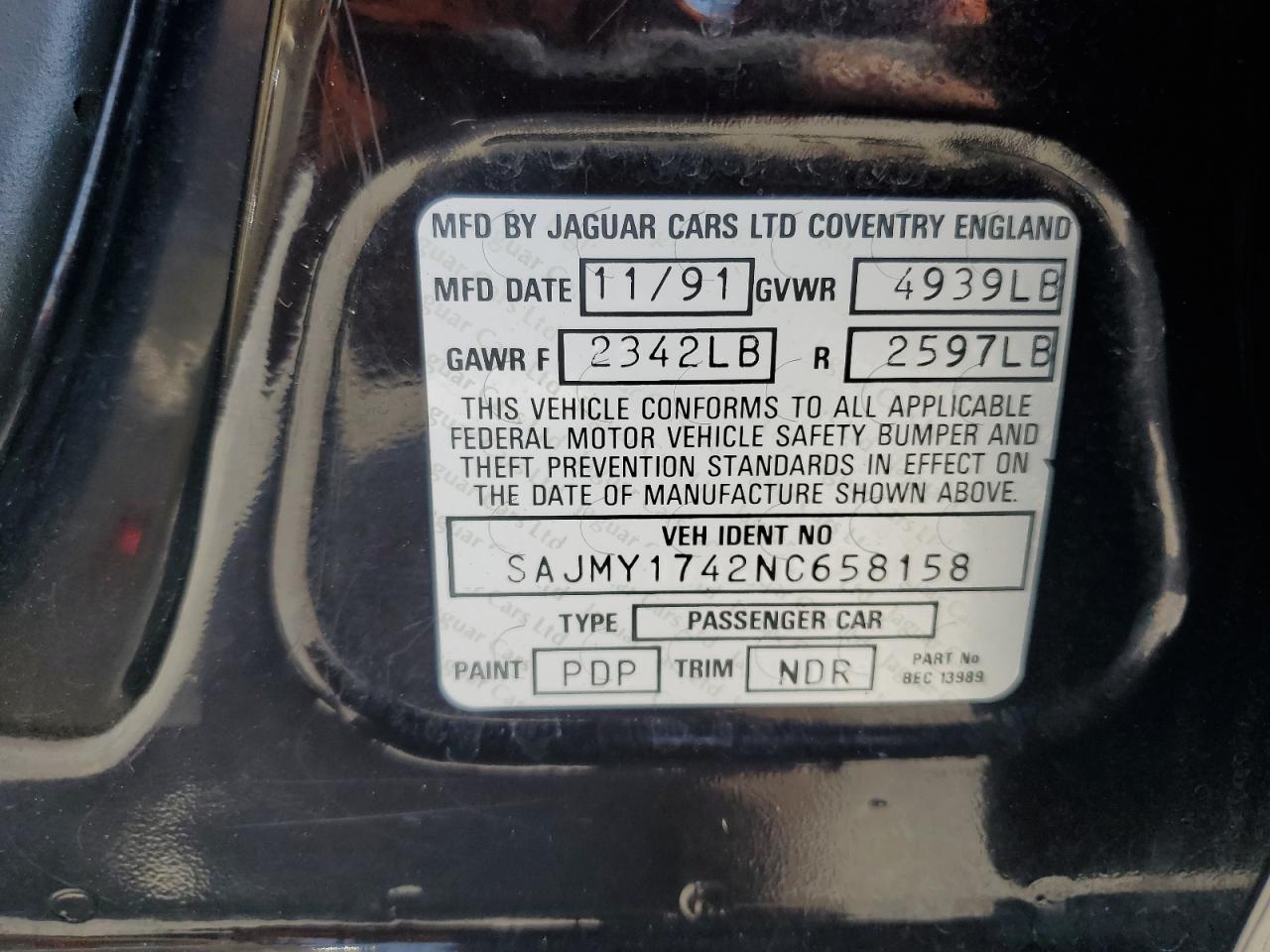 SAJMY1742NC658158 1992 Jaguar Vandenplas Majestic