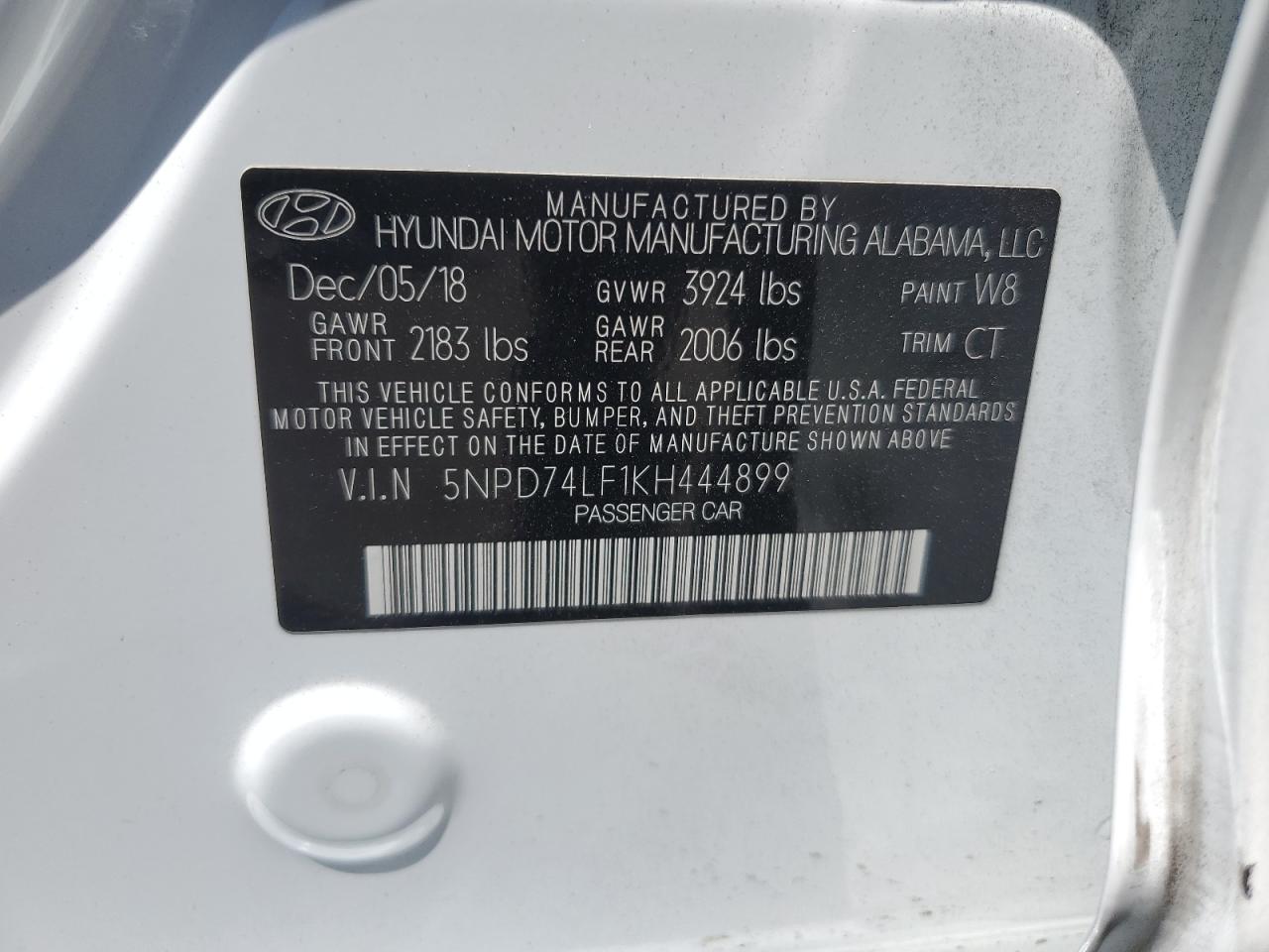 5NPD74LF1KH444899 2019 Hyundai Elantra Se