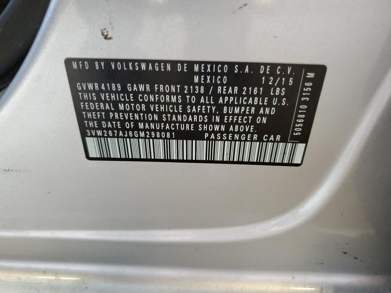 3VW267AJ6GM298081 2016 Volkswagen Jetta S