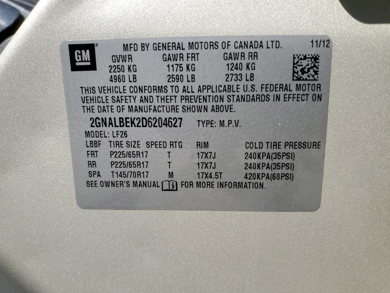 2GNALBEK2D6204627 2013 Chevrolet Equinox Ls