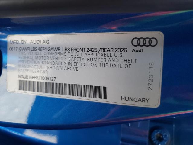 2018 Audi S3 Premium Plus VIN: WAUB1GFF8J1009127 Lot: 60881814